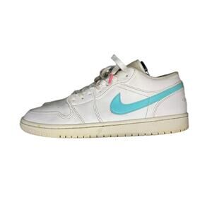 Mens Nike Air Jordan 1 Low 'White Neon Blue' Sneakers Size 10 CW7033-100